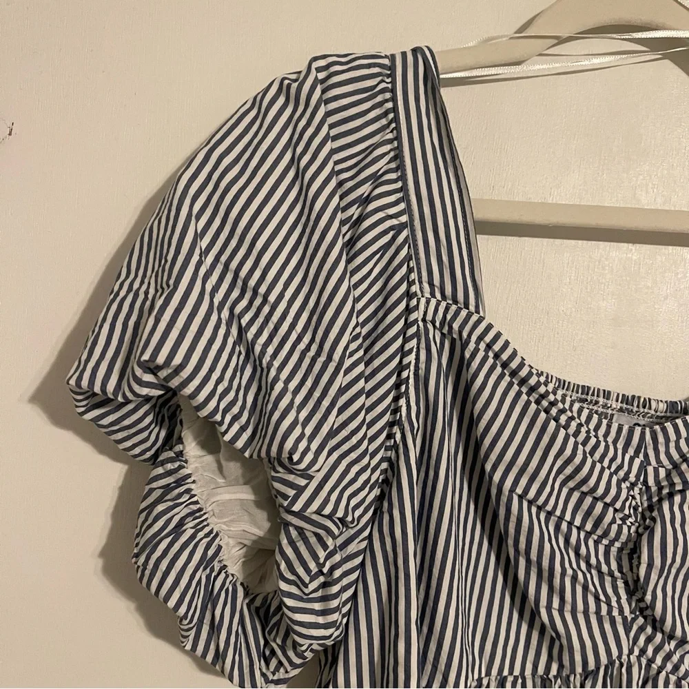 Old Navy | Striped Blue and White Smocked Babydoll Swing Top | Women L